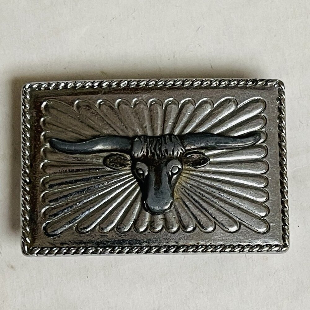 Vintage‎ Texas Longhorn Rectangular Belt Buckle Silver Tone
